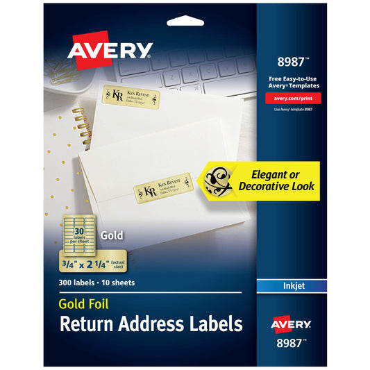 Foil Return Address Labels, Inkjet, 3/4" x 2-1/4" Labels