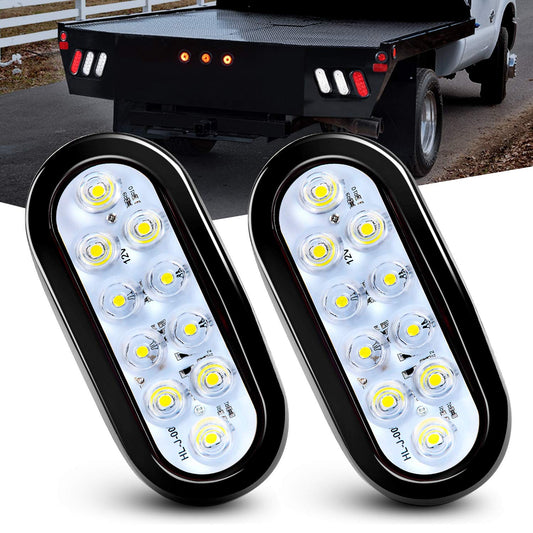 Nilight 6 Inch Oval White Trailer Tail Lights 2PCS 10 LED w/Flush Mount Grommets Plugs IP67 Waterproof Reverse/Back Up Lamp for Truck RV Camper Boat Jeep, White