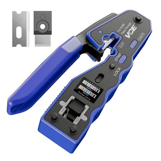 VCE RJ45 Crimper Pass Through, Ethernet Crimping Tool for Cat6 Cat7 Cat5 End Pass-Thru Connector, Support Stripping & Cutting