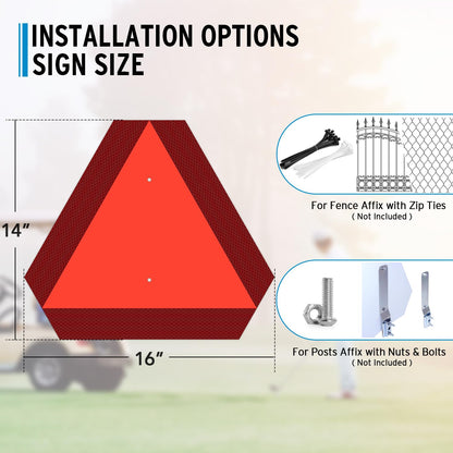Faittoo Slow Moving Vehicle Sign, 2-Pack 14"x16" Reflective Triangle Sign, Engineering Grade Aluminum, Weather & Fade Resistant for Golf Carts, Farm Equipment Safety