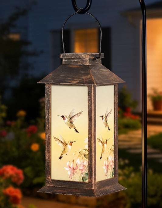 OUTONLIFE Solar Lantern Outdoor Waterproof, Hanging Solar LED Hummingbird Garden Light, Plastic Decorative Landscape Light for Yard Patio Lawn Pathway, Gift for Women Mom Grandma(White)