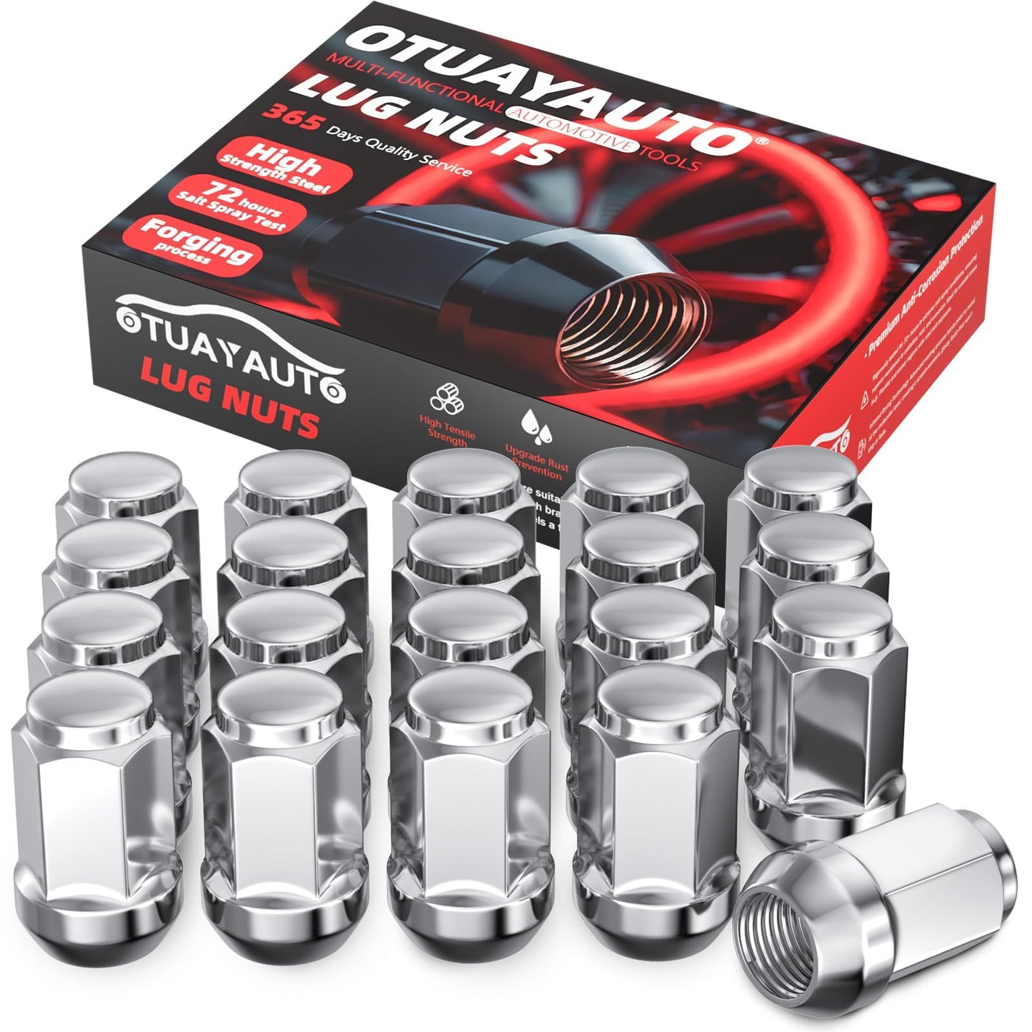 OTUAYAUTO M12x1.25 Lug Nuts - Replacement for 2002-2022/2024 Nissan Altima, 1988-2023 Maxima, 2012-2024 Pathfinder, 2008-2023 Rogue, 2006-2024 Sentra Aftermarket Wheel, 20pc Chrome Closed End Lug Nuts