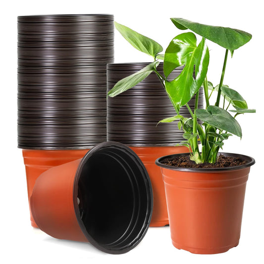 Nursery Pots, PEYOU 50 Pack 6" Plastic Plant Pots with Drainage Hole, Flower Seedlings Garden Supplies Plant Pot, Flower Plant Container, Seed Starting Pots Reusable for Indoor and Outdoor Plants