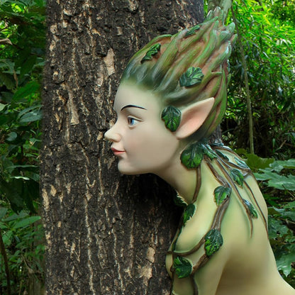 Meyas Outdoor Statues Garden Sculptures Decoration Fairy Tree Hugger Tree Face Fairy Sculpture Garden Peeker Courtyard Outdoor Decoration Fairy Garden Ornament Figurines Statues Art Yard Tree Hugger