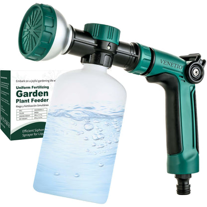 VENETIO 8-Dial Hose Attachment Spray Gun for Liquid Fertilizer/Soap | Precision Lawn & Garden Feeder for Uniform Fertilizing and Watering Plants | Hose-End Nozzle Sprayer with 500mL Bottle