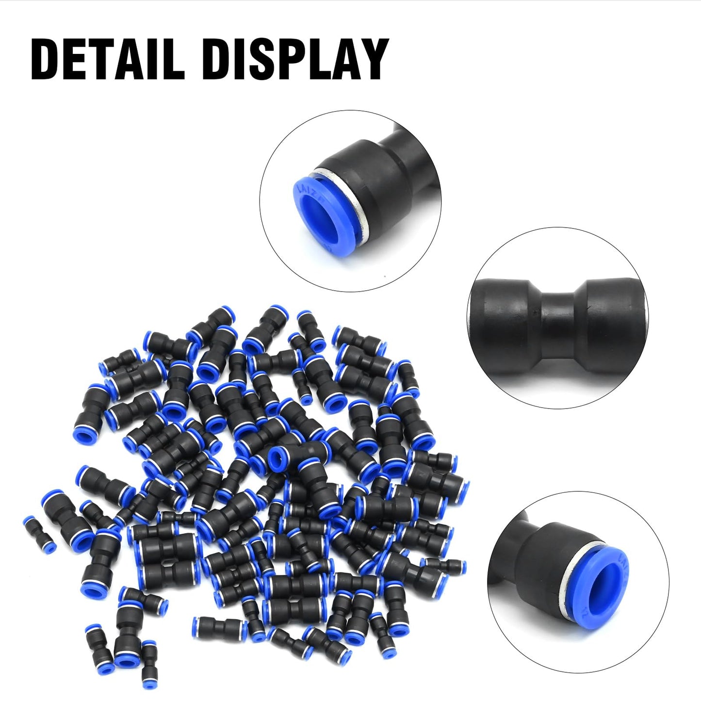Hoypeyfiy 100pcs Quick Connect Air Hose Fittings for 4 6 8 10 12 mm Tube Quick Release Pneumatic Airline Connectors Plastic Straight Push to Connect Fitting (100Pcs)