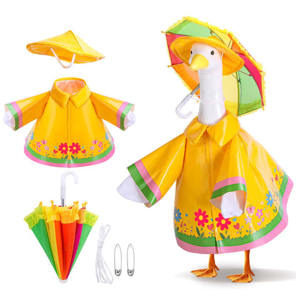 3 Pcs/Set Raincoat Porch Goose Outfits, Lawn Goose Statue Raincoat Costume, Yard Goose Clothes Raincoats Umbrella Hat Outfit for 23" Statue Patio Garden Decoration