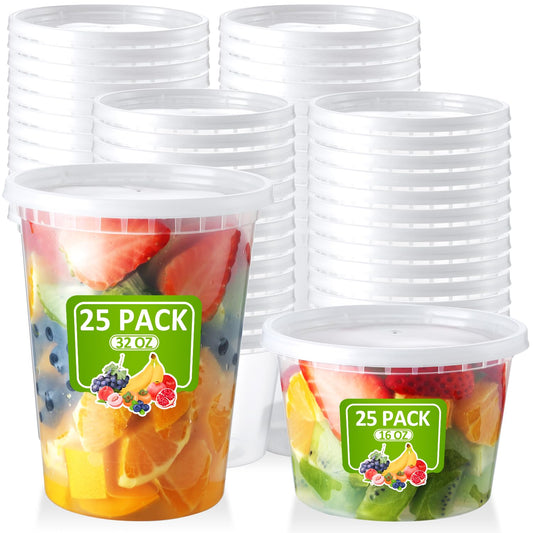 NEEBAKE 50 Set Deli-Containers-with-Lids: [16oz 32oz] Combo Plastic-Food-Storage-Containers-with-Lids, Microwaveable & Freezer Safe To-Go-Containers, Leak-proof Meal-Prep-Containers