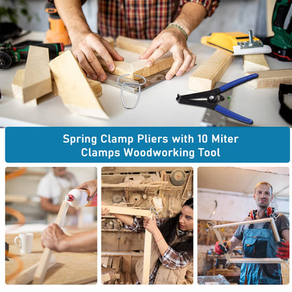 Spring Clamp Pliers with 10 Miter Clamps Woodworking Tool Miter Pliers and Clips for Frames Moldings Composite Miter Corners