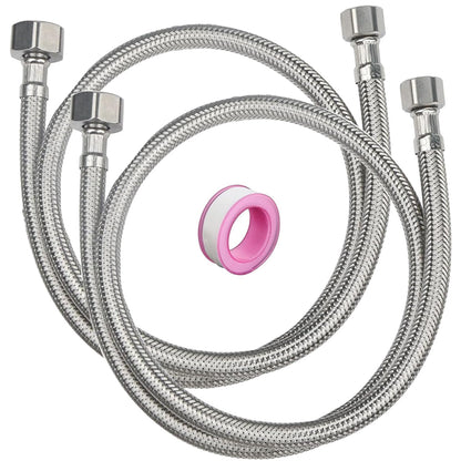 48" Faucet Supply Line,3/8" Comp x 1/2" FIP Flexible Faucet Connector,Stainless Steel Braided Supply Line for Long Distance Use of Faucet Sink, Water Heater, Angle Valve（Plumbers Tape Include）
