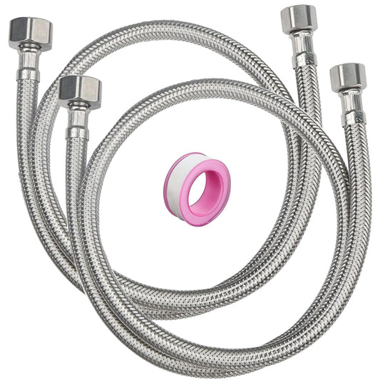 48" Faucet Supply Line,3/8" Comp x 1/2" FIP Flexible Faucet Connector,Stainless Steel Braided Supply Line for Long Distance Use of Faucet Sink, Water Heater, Angle Valve（Plumbers Tape Include）