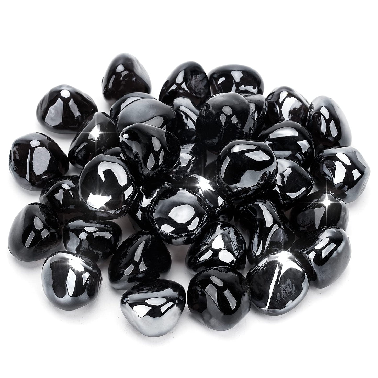 Stanbroil 10-Pound Reflective Fire Glass Diamonds - 1/2 inch Luster Fire Glass for Fireplace Fire Pit and Landscaping, Onyx Black Luster
