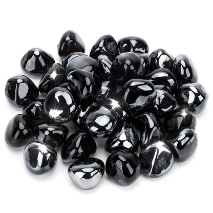 Stanbroil 10-Pound Reflective Fire Glass Diamonds - 1/2 inch Luster Fire Glass for Fireplace Fire Pit and Landscaping, Onyx Black Luster