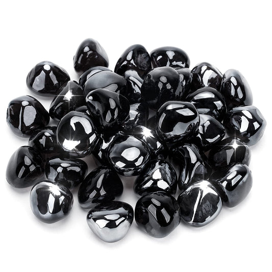 Stanbroil 10-Pound Reflective Fire Glass Diamonds - 1/2 inch Luster Fire Glass for Fireplace Fire Pit and Landscaping, Onyx Black Luster
