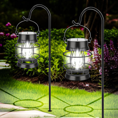 Solar Lantern Outdoor,Solar Lights Outdoor Waterproof Garden Lights,2 Pack Metal Hanging Lanterns Outdoor White LED Lighting for Yard Patio Pathway Garden Decorations
