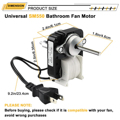 SM550 Universal Bathroom Vent Fan Motor Replacement Kit, Compatible with Nutone Broan 50 CFM, 120V, C01575, 65100, EM550, EM750