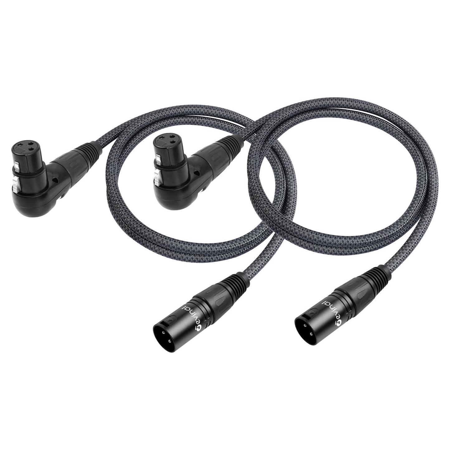 Devinal Right Angle XLR Cable, Right Angle Female XLR to Straight Male XLR Microphone Mic Cable Cord, 90 Degree XLR Female Adapter for Sound Devices Mixer Recorder 3.3 FT 2 pcs