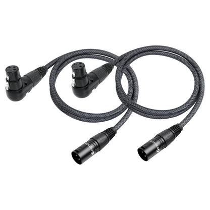 Devinal Right Angle XLR Cable, Right Angle Female XLR to Straight Male XLR Microphone Mic Cable Cord, 90 Degree XLR Female Adapter for Sound Devices Mixer Recorder 3.3 FT 2 pcs