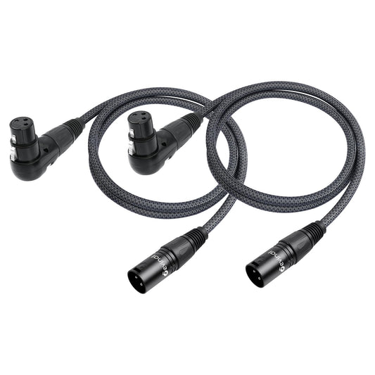 Devinal Right Angle XLR Cable, Right Angle Female XLR to Straight Male XLR Microphone Mic Cable Cord, 90 Degree XLR Female Adapter for Sound Devices Mixer Recorder 3.3 FT 2 pcs