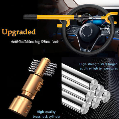 THASOK Car Steering Wheel Lock Anti-Theft Device, Upgraded Thicker Metal Pole High-Security Car Lock Universal, Adjustable The Club Steering Wheel Lock for Car/SUV/Truck/Van (Yellow)