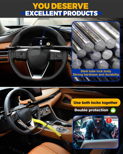 Tevlaphee Steering Wheel Lock Anti-Theft Device Security Car Lock Anti Theft Visible Car Steering Wheel Lock Antitheft Locking Devices Adjustable Car Wheel Lock with 3 Keys (Black)
