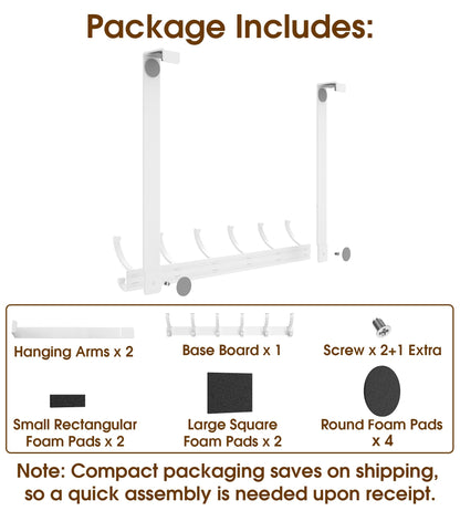 KitchLife Long Over Door Hooks with 15.75" Extended Arms, Fits Standard 1 3/8" Thick Doors, Thickened 1 Pack Double-Hanger with 12 Hooks, Glossy White - Bathroom Bedroom Towel Rack Organization