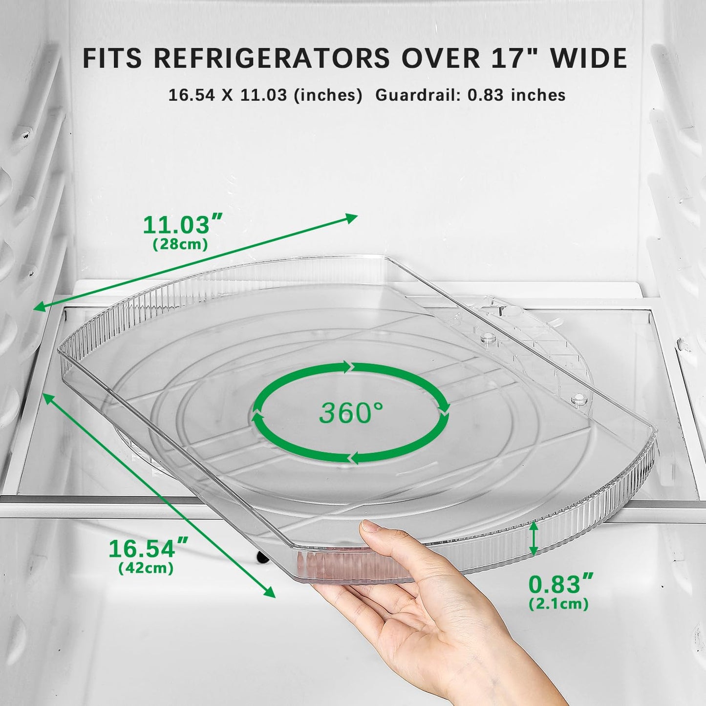 Lazy Susan Turntable Organizer for Refrigerator, 360° Rotate Fridge Organizers and Storage, 16.54 Inches Square Lazy Susan Organizer for Cabinet, Pantry, Kitchen, Countertop