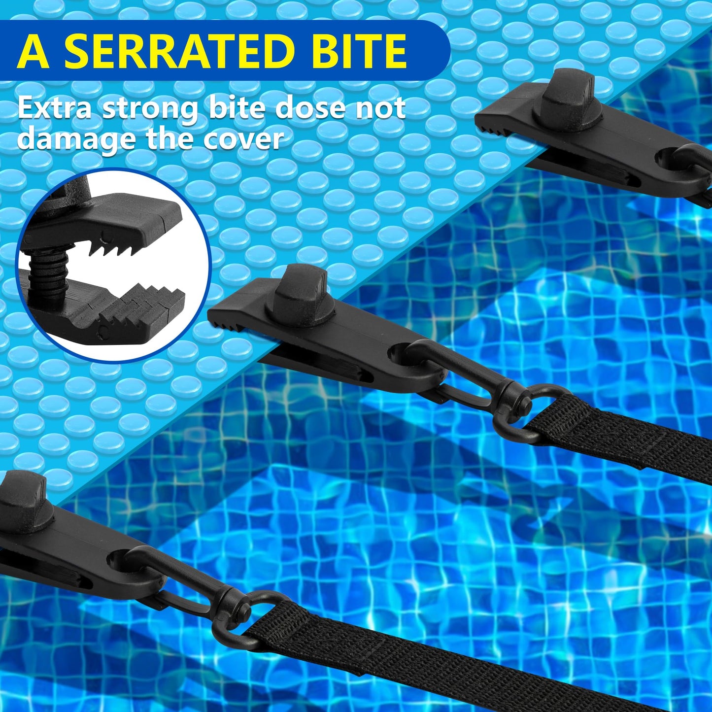 codree 24 Pcs Pool Solar Cover Reel Attachment Kit, Inground Swimming Pool Solar Cover Straps and Clips, Solar Blanket Strap Kit Including 8 Straps with Hooks, 8 Clips and 8 Touch Fastener