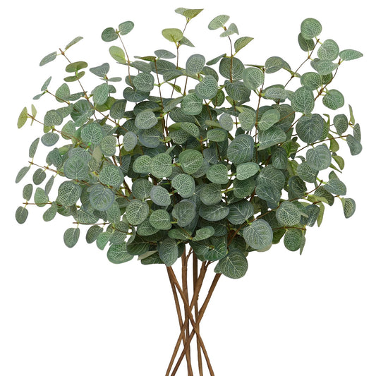 Dremisland 6 PCS Artificial Eucalyptus Leaves Branches 28.5" Tall Silk Silver Dollar Eucalyptus Plant Artificial Greenery Stems for Farmhouse Home Party Bouquet Vase Wedding Greenery Decor