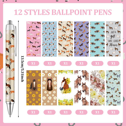LIUBUJINGYING 24 PCS Horse Sticky Notes with Pen Cute Memo Notes Black Ink Ballpoint Pens Horse Lover Animal Lover Gifts,Teacher Appreciation Gifts Back to School Pens Small Bussiness Supplies