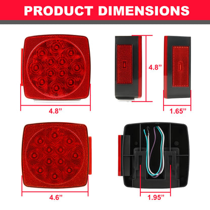 PEAKTOW Square 12V LED Submersible Left and Right Trailer Lights, Stop Turn Tail Side Marker License Lights for Utility Trailer Boat Camper RV Truck Marine, Mounting Hardware Included