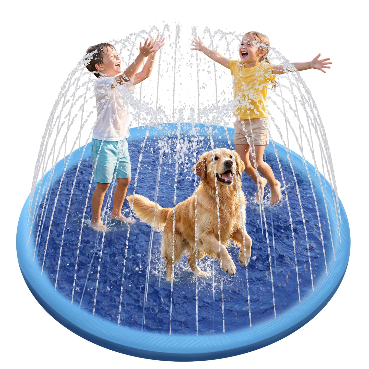 Raxurt Dog Pool, 67in Anti-Slip Splash Pad for Dogs Kids 0.58mm Thickened Durable Portable Swimming Pool for Pet Toddler Boys Girls Summer Outdoor Water Toys, Blue 67in