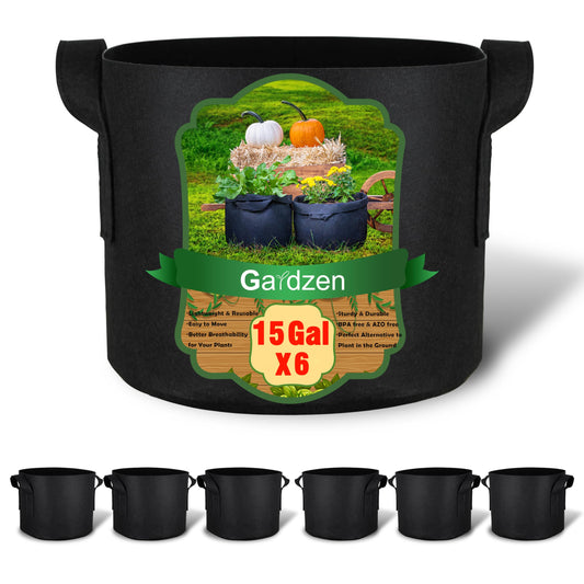 Gardzen 6-Pack 15 Gallon Grow Bags, Aeration Fabric Pots with Handles
