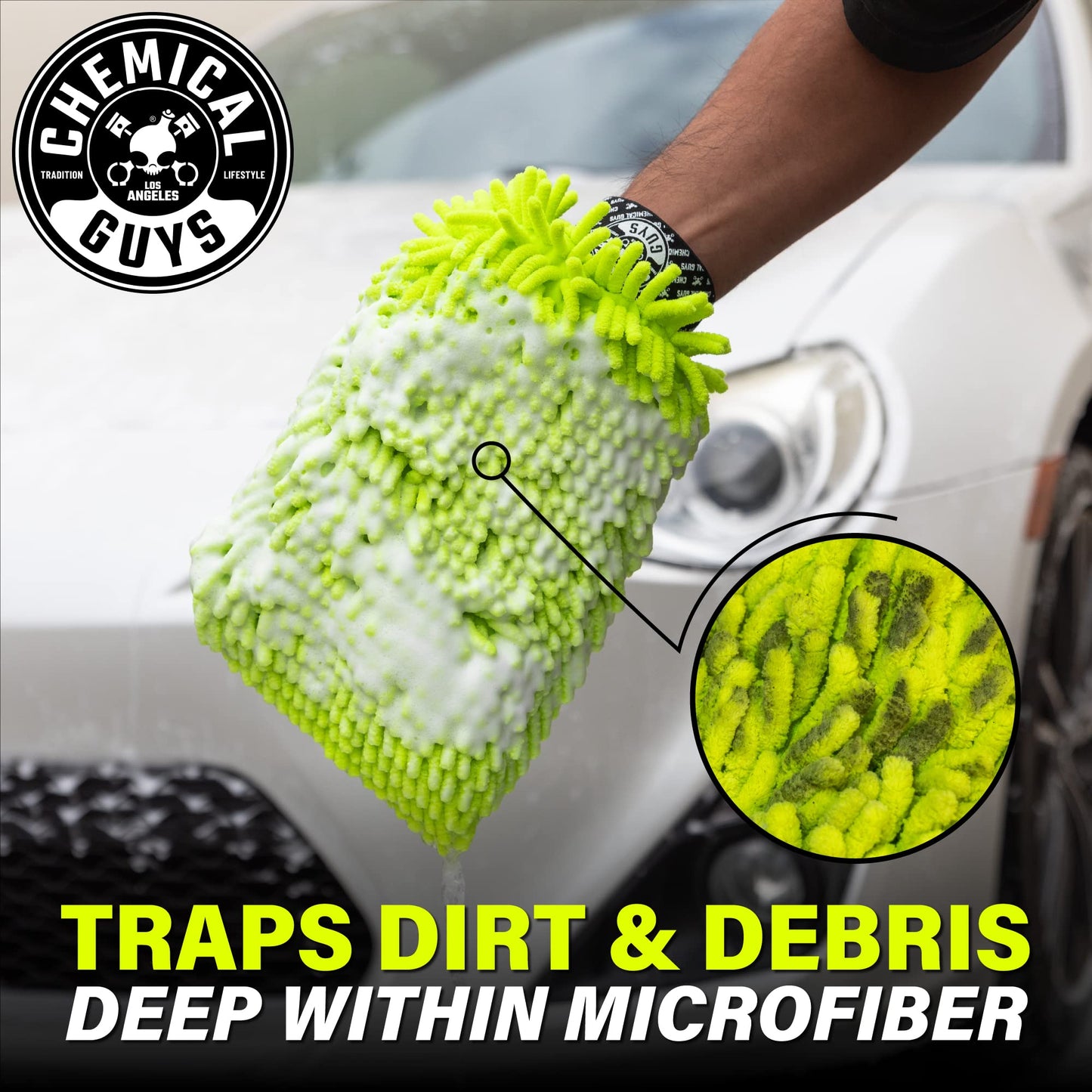 Chemical Guys Chenille Premium Scratch-Free Microfiber Wash Mitt Green, Great for Cars, Trucks, SUVs, RVs & More (2 Pack)