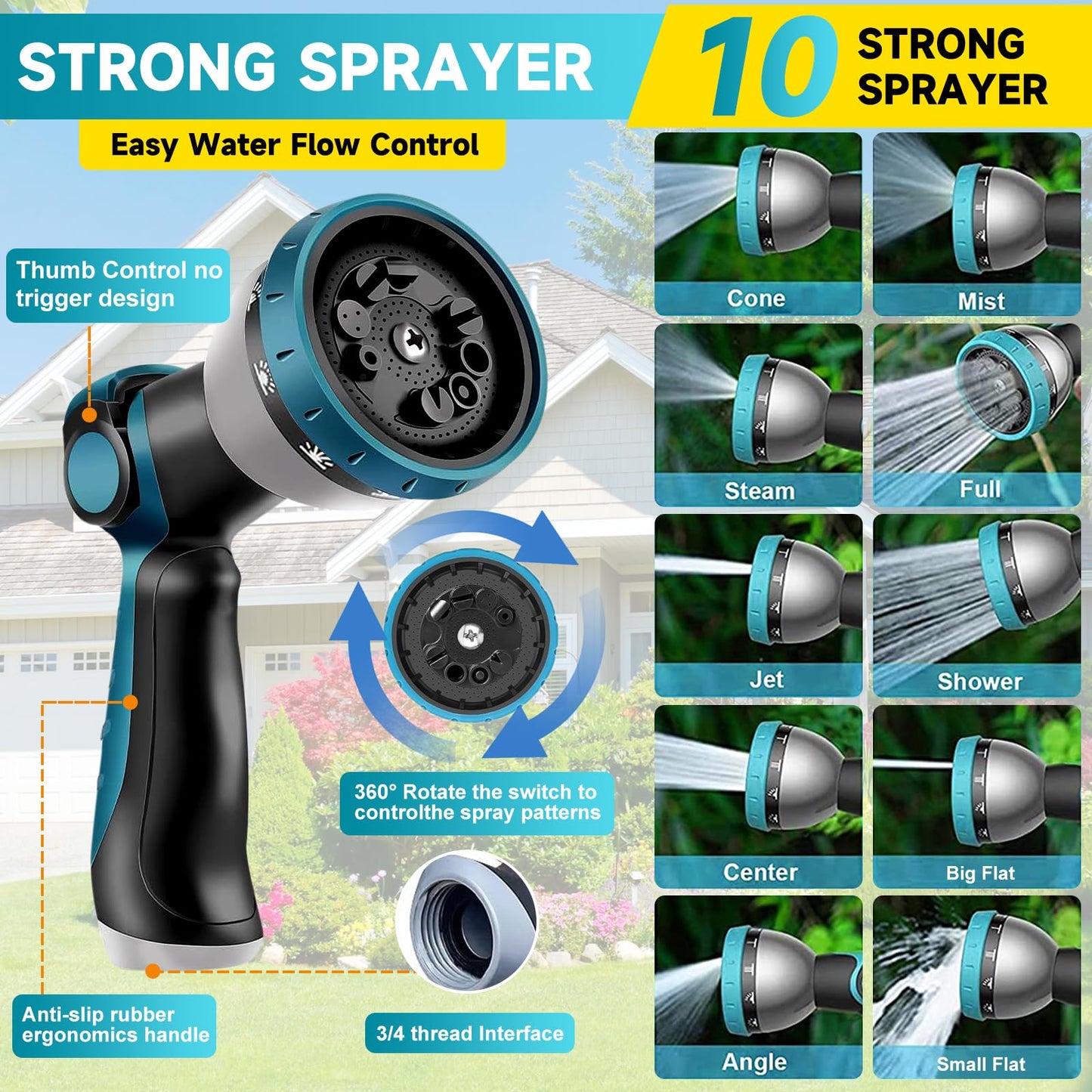 Expandable Garden Hose 50FT, Kink Free Flexible Water Hose with 10 Function Sprayer Nozzle 3-Layers Latex Yard Leak Proof, Lightweight Expending Hose with Convenient Storage