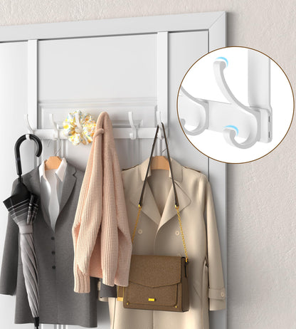 KitchLife Long Over Door Hooks with 15.75" Extended Arms, Fits Standard 1 3/8" Thick Doors, Thickened 1 Pack Double-Hanger with 12 Hooks, Glossy White - Bathroom Bedroom Towel Rack Organization