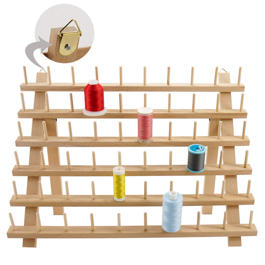 New Brothread 60 Spools Wooden Thread Rack/Thread Holder Organizer with Hanging Hooks for for Sewing, Quilting, Embroidery, Hair-braiding