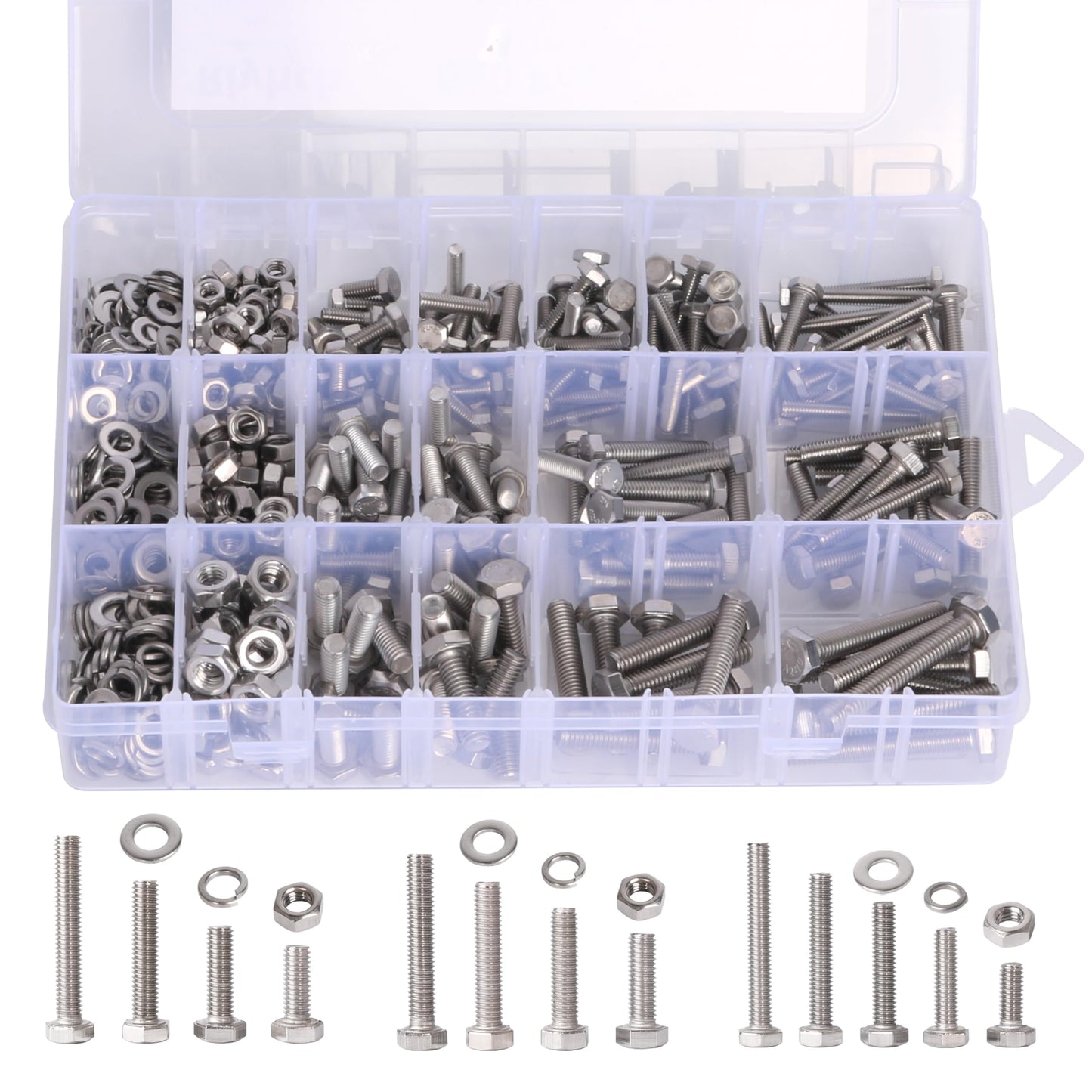 620PCS M4 M5 M6 Heavy Duty Bolts+Nuts Assortment Kit, 304 Stainless Steel, Hex Head Cap Screws Bolts and Nuts Kit with Flat & Spring Washers, Includes 13 Most Common Sizes