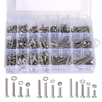 620PCS M4 M5 M6 Heavy Duty Bolts+Nuts Assortment Kit, 304 Stainless Steel, Hex Head Cap Screws Bolts and Nuts Kit with Flat & Spring Washers, Includes 13 Most Common Sizes