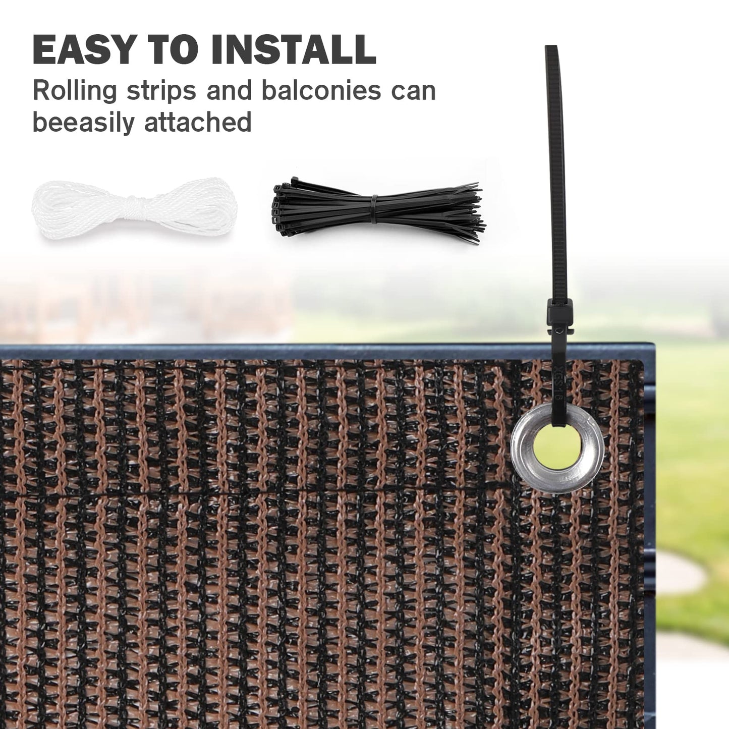 UIRWAY Privacy Screen Balcony Fence 3'x10', Garden Courtyard Privacy Fence Screen with Zip Ties UV Protection, for Animal Barriers, Decks, Patios, Outdoor Pools, Porches, Condo Railings - Brown