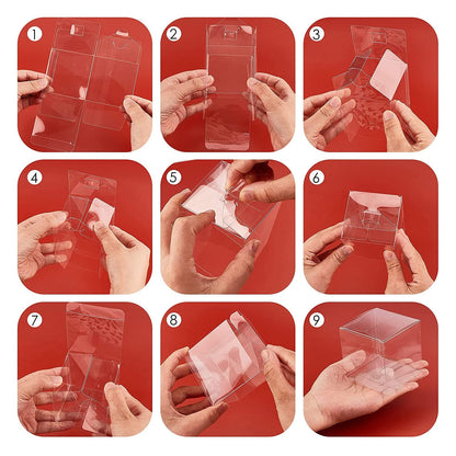 50Pcs Clear Favor Boxes, Individual Transparent Cube Candy Boxes, Plastic Gift Box for Wedding Birthday Thanksgiving Halloween Christmas New Year Party(3.15 inch)