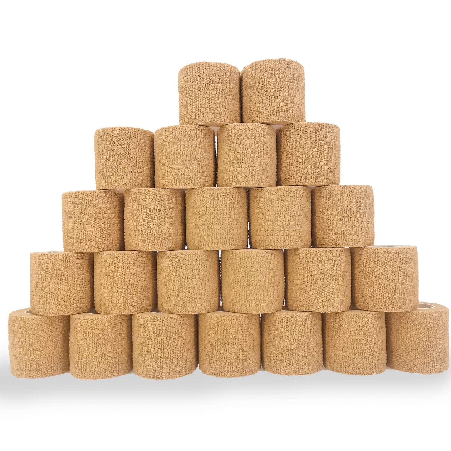 24 Pack Brown Breathable Self Adhesive Bandage Wrap 2 Inch, Multi-Purpose Non-Woven Cohesive Wrap - Vet Wrap | Athletic Tape, Ankle Sprains, Swelling, Pets
