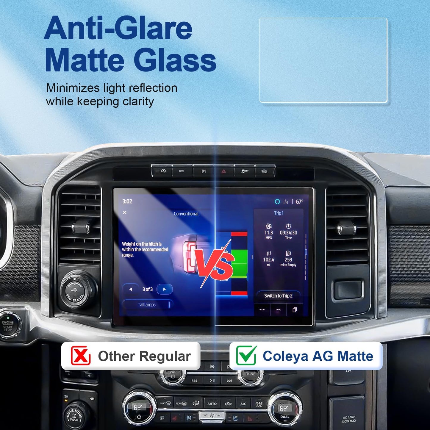 Coleya Anti-Glare Matte 2021-2026 F150 Screen Protector, for Ford F-150 (STX/XLT/Lariat/Tremor/King Ranch/Platinum/Limited/Raptor),9H Tempered Glass 2025 F150 Truck Accessories HD&Anti-Fingerprint 12"