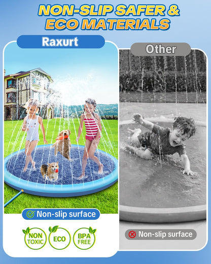 Raxurt Dog Pool, 67in Anti-Slip Splash Pad for Dogs Kids 0.58mm Thickened Durable Portable Swimming Pool for Pet Toddler Boys Girls Summer Outdoor Water Toys, Blue 67in