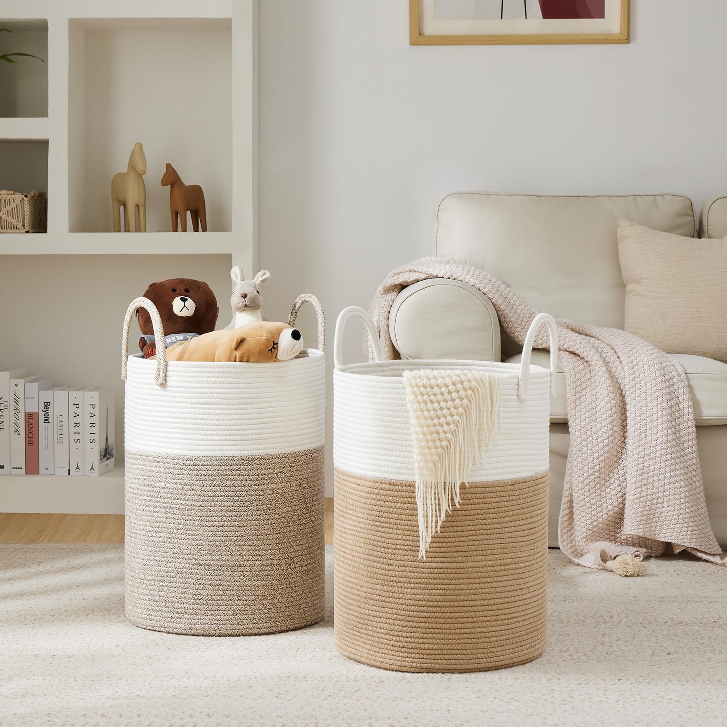 Cotton Rope Laundry Hamper by YOUDENOVA, 58L - Woven Collapsible Laundry Basket - Clothes Storage Basket for Blankets, Laundry Room Organizing, Bedroom Storage, Clothes Hamper – Brown