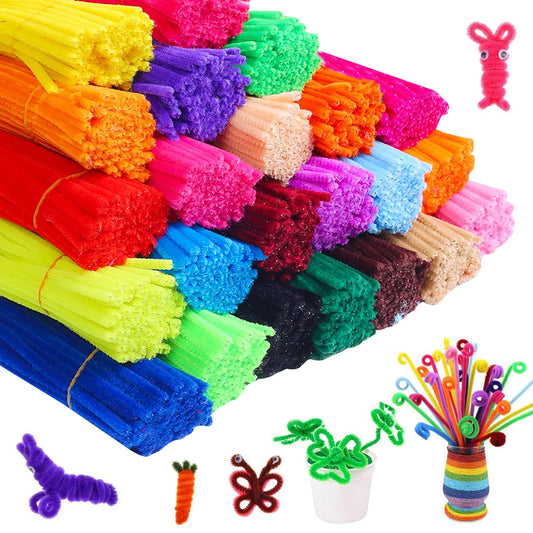 Supkiir 1000Pcs Pipe Cleaners Craft Supplies, 20 Assorted Colors Chenille Stems, Chenille Pipe Cleaner for DIY Art Craft Projects Decorations Christmas Gift (6 mm x 12 inch)