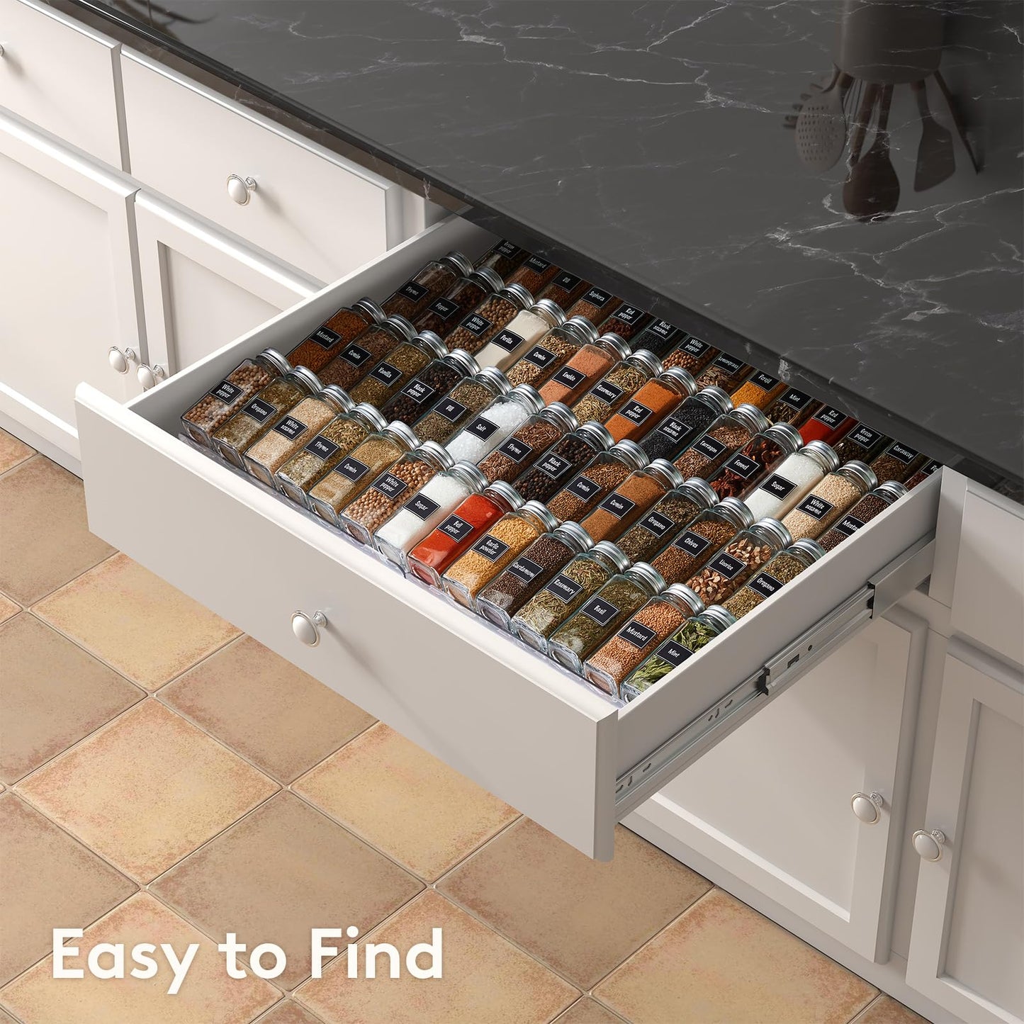Lifewit Clear Acrylic Spice Drawer Organizer, Expands 13" to 26" - 4-Tier Set of 2 (8 Pieces), Holds 56 Spice Jars (Jars and Labels Not Included), for Kitchen Cabinet Drawers/Countertops