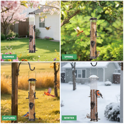 MIXXIDEA Metal Bird Feeder with 6 Feeding Ports, Bird Feeders for Outdoor Hanging, 16 inch Tube Bird Feeder with Steel Hanger & Hard Plastic, Attracting for Wild Birds (Coffee)
