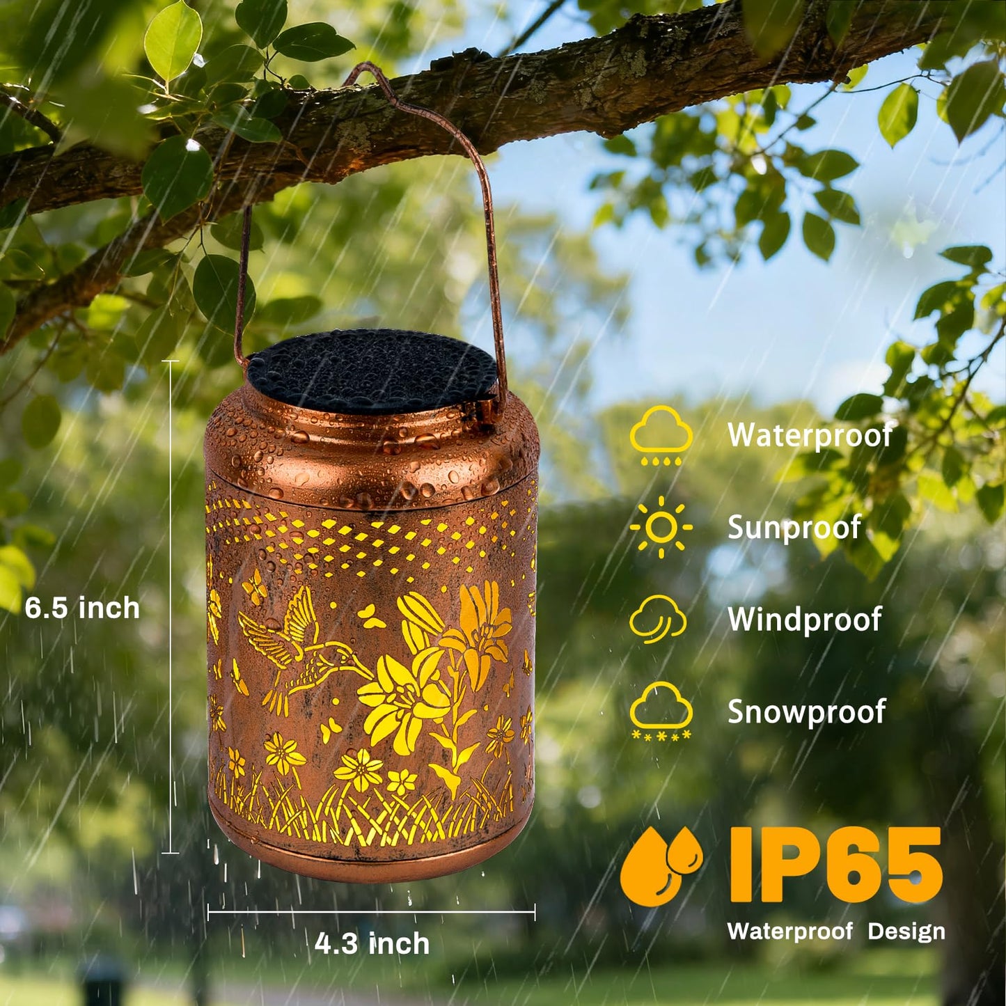 Hummingbird Solar Lanterns Outdoor Garden Decor, Waterproof Solar Lights Outdoor, Hanging Metal LED Patio Lights Garden Decoration Gift for Backyard, Yard, Landscape, Lawn, Pathway. Gifts for Woman.