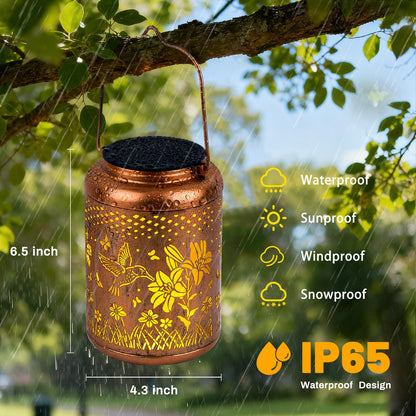 Hummingbird Solar Lanterns Outdoor Garden Decor, Waterproof Solar Lights Outdoor, Hanging Metal LED Patio Lights Garden Decoration Gift for Backyard, Yard, Landscape, Lawn, Pathway. Gifts for Woman.